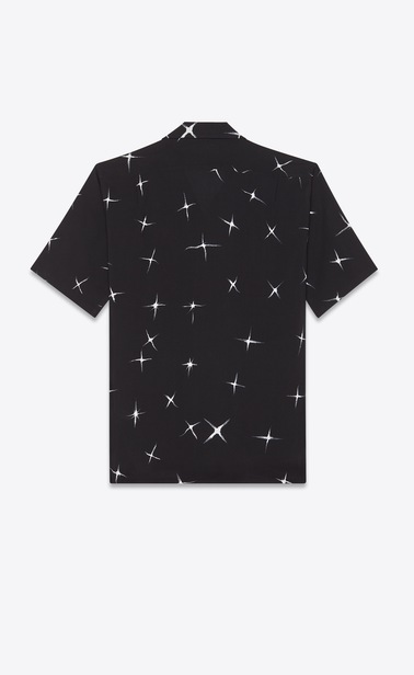 SAINT LAURENT カジュアルシャツ メンズ シャープカラー シャツ(ブラック/ビスコース、シューティングスター プリント) b_V4
